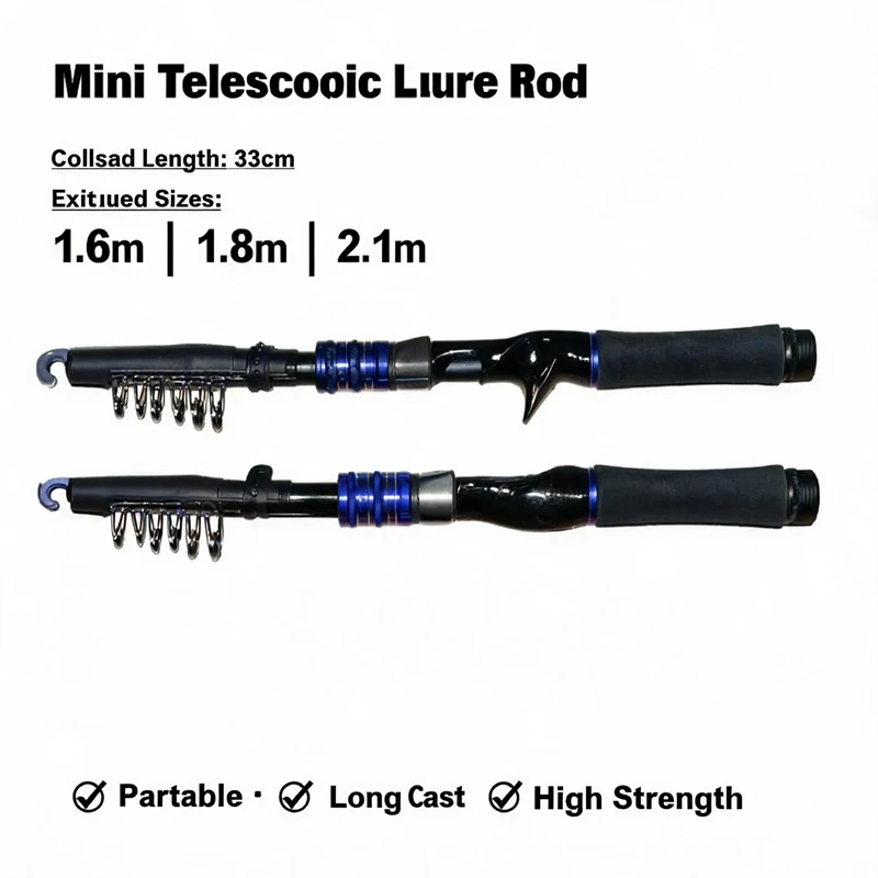 Telescopic Fishing Rod Hard Action Telescopic Spinning Rod Casting Rod Portable Baitcasting Lure Pole for Bass Trout - Image 2