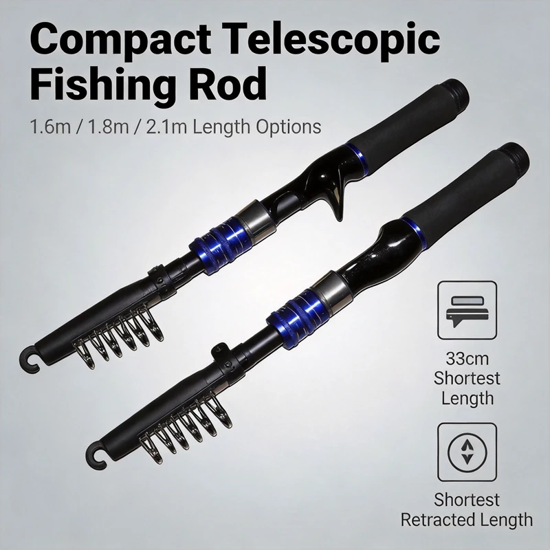 Telescopic Fishing Rod Hard Action Telescopic Spinning Rod Casting Rod Portable Baitcasting Lure Pole for Bass Trout